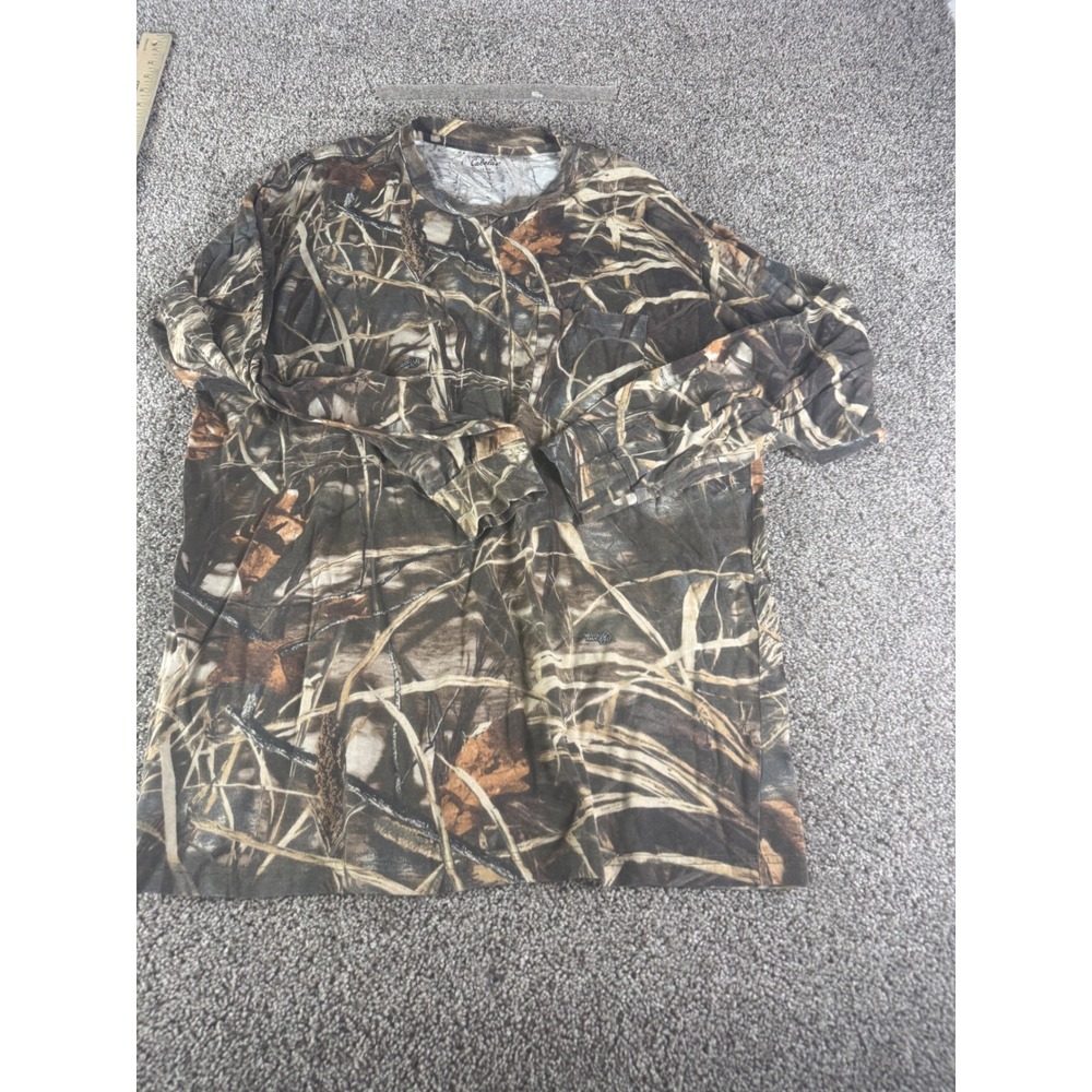 Cabelas Mens 1X Long Sleeve Camo Pocket T-Shirt Hunting Camouflage Cotton Tee
